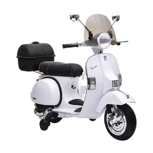 Moto Elettrica Per Bambini Vespa Px 150 Piaggio Deluxe Bianca 12v Bauletto, Paravento, Ruote Eva/As2