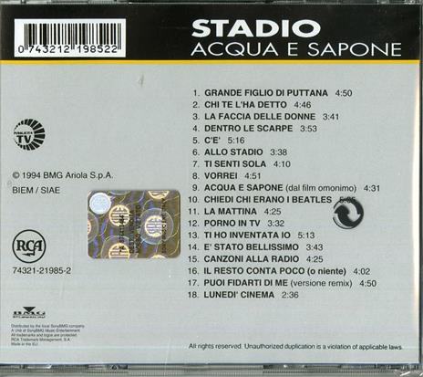Acqua e sapone - CD Audio di Stadio - 2