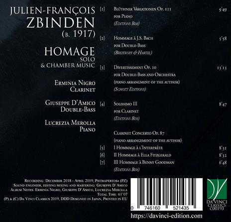 Homage - CD Audio di Julien-François Zbinden,Giuseppe D'Amico - 2