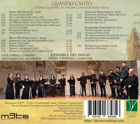 Quando canto. Choral Glimpses in Italia - CD Audio di Ensemble del Giglio - 2