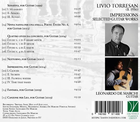 Impressions, Selected Guitar Works - CD Audio di Leonardo De Marchi,Livio Torresan - 2