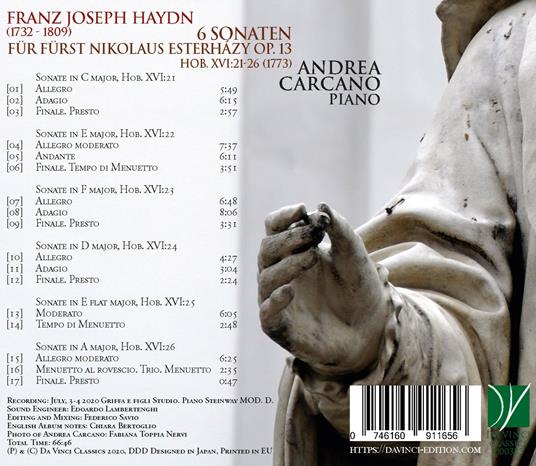 6 Sonaten für Fürst Nikolaus Esterházy op.13 - CD Audio di Franz Joseph Haydn,Andrea Carcano - 2