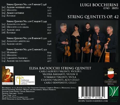 Quintetti per archi op.42 - CD Audio di Luigi Boccherini,Elisa Baciocchi String Quintet - 2