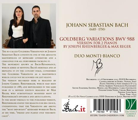 Variazioni Goldberg (Per 2 pianoforti) - CD Audio di Johann Sebastian Bach,Duo Monti - Bianco - 2