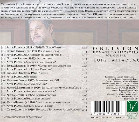 Oblivion. Homage to Piazzolla, for Guitar - CD Audio di Luigi Attademo - 2