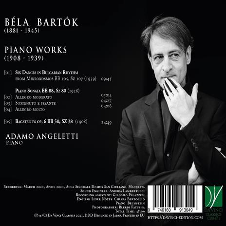 Piano Music 1908-1939 - CD Audio di Bela Bartok,Adamo Angeletti - 2