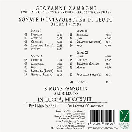 Sonate d'intavolutare di leuto, Opera I - CD Audio di Simone Pansolin - 2