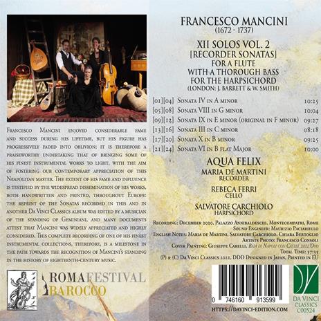 XII Solos vol.2 Sonate per flauto - CD Audio di Francesco Mancini,Maria De Martini,Aqua Felix - 2