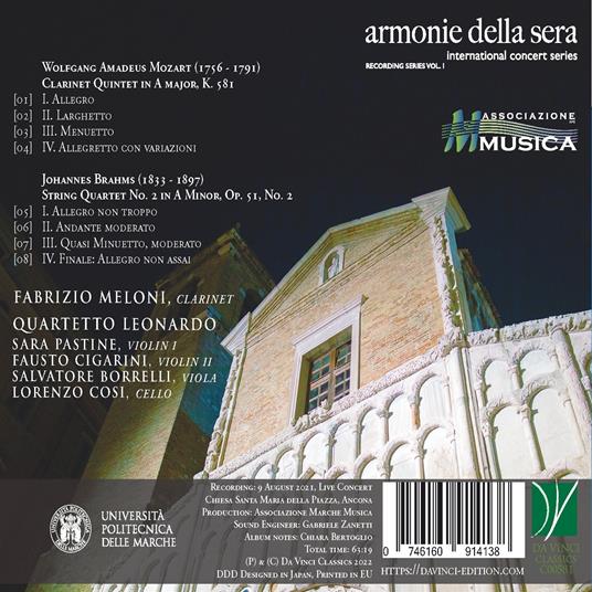 Clarinet Quintet K. 581 / String Quartet op.51 n.2 - CD Audio di Johannes Brahms,Wolfgang Amadeus Mozart,Fabrizio Meloni - 2
