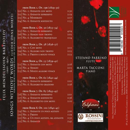 Songs Without Words - CD Audio di Felix Mendelssohn-Bartholdy,Stefano Parrino - 2