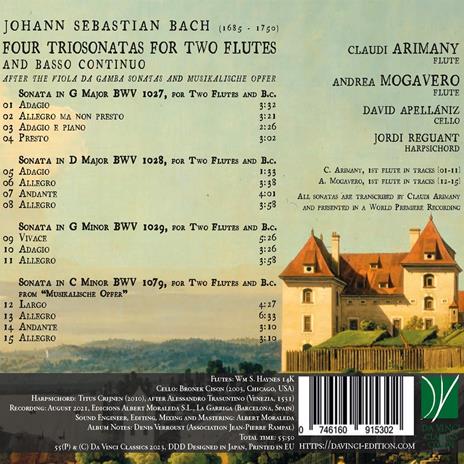 Quatre Sonates pour deux flûtes et basse continue - CD Audio di Johann Sebastian Bach,Claudi Arimany - 2