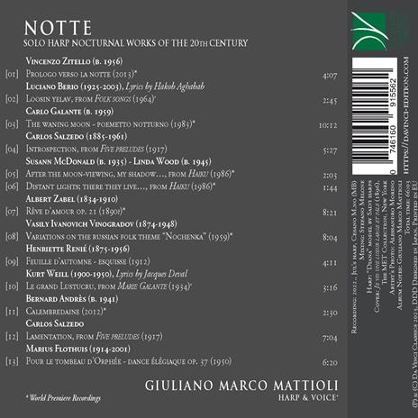 Notte. Solo Harp Nocturnal Works Of The 20th Century - CD Audio di Giuliano Marco Mattioli - 2