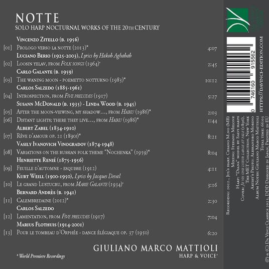 Notte. Solo Harp Nocturnal Works Of The 20th Century - CD Audio di Giuliano Marco Mattioli - 2