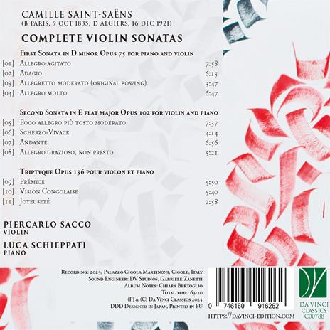 Complete Violin Sonatas - CD Audio di Camille Saint-Saëns,Piercarlo Sacco - 2