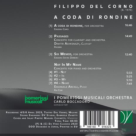 A Coda di Rondine - CD Audio di Filippo Del Corno,Dmitri Ashkenazy - 2
