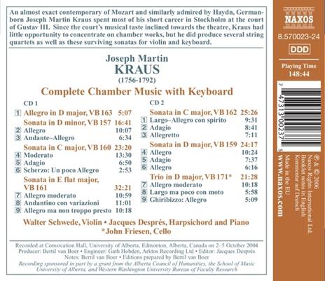 Complete Chamber Music with Keyboard - CD Audio di Joseph Martin Kraus - 2
