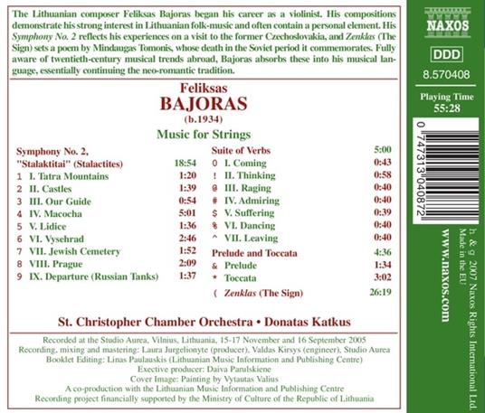 Sinfonia n.2 Stalactites - Suite of Verbs - Preludio e Toccata - CD Audio di Felikas Bajoras