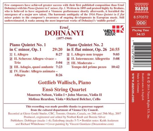 Quintetti per archi e pianoforte - CD Audio di Erno Dohnanyi - 2