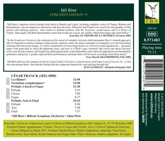 Les Djinns op.45 - Variations Symphonique - CD Audio di César Franck,Idil Biret,Bilkent Symphony Orchestra - 2
