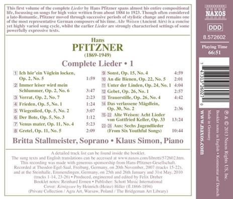 Lieder completi vol.1 - CD Audio di Hans Pfitzner,Britta Stallmeister - 2