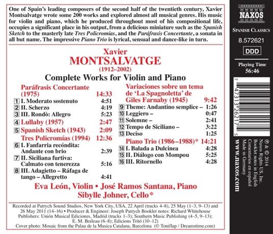 Opere per violino e pianoforte - CD Audio di Xavier Montsalvadtge - 2