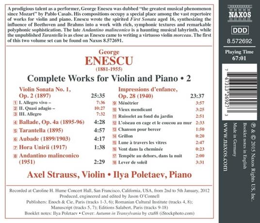 Musica completa per violino e pianoforte vol.2 - CD Audio di George Enescu,Axel Strauss,Ilya Poletaev - 2