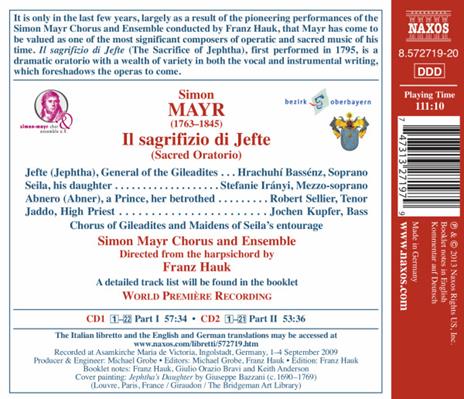 Il sagrifizio di Jefte - CD Audio di Johann Simon Mayr - 2