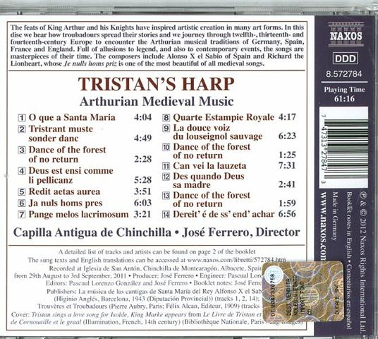 Tristan's Harp. Arthurian Medieval Music - CD Audio di José Ferrero,Capilla Antigua de Chinchilla - 2