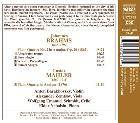 Quartetto con pianoforte e archi n.2 op.26 - CD Audio di Johannes Brahms,Eldar Nebolsin - 2