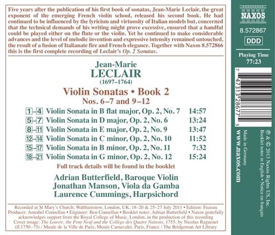 Sonate per violino e basso continuo - CD Audio di Jean-Marie Leclair - 2