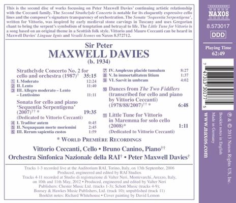 Strathclyde Concerto n.2; Sonata per Violoncello 'sequentia Serpentigena' - CD Audio di Sir Peter Maxwell Davies - 2