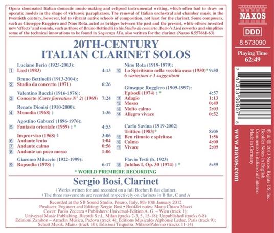Opere per clarinetto solo del 900 italiano - CD Audio di Sergio Bosi - 2