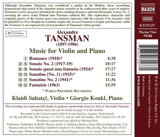 Musica per violino e pianoforte - CD Audio di Alexandre Tansman - 2