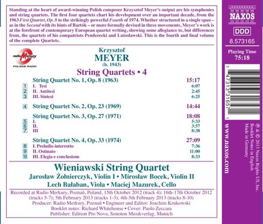 Quartetti per archi vol.4 - CD Audio di Krzysztof Meyer - 2