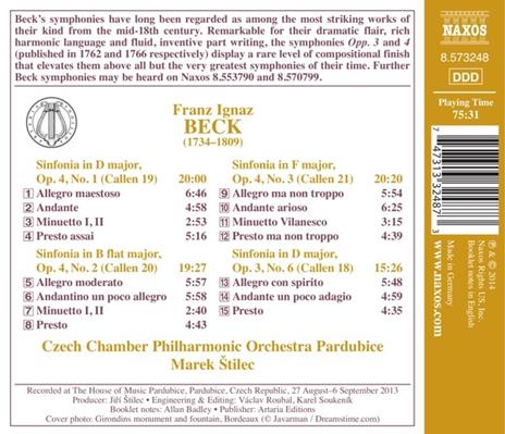 Sinfonie op.3 n.6, op.4 n.1, n.2, n.3 - CD Audio di Franz Ignaz Beck - 2