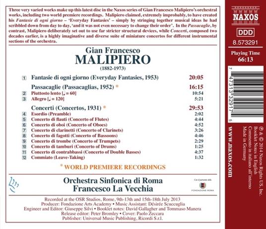 Fantasie di ogni giorno - Passacaglie - Concerti - CD Audio di Gian Francesco Malipiero - 2