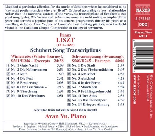 Trascrizioni dei Lieder di Schubert - CD Audio di Franz Liszt,Avan Yu - 2