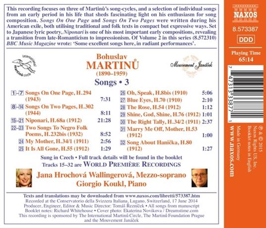 The Rose. Lieder vol.3 - CD Audio di Bohuslav Martinu - 2