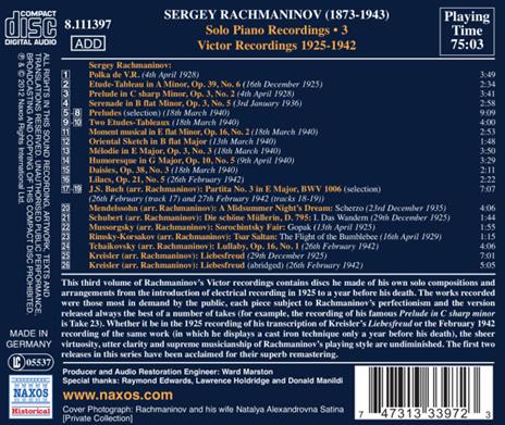Solo Piano Recordings vol.3 - CD Audio di Sergei Rachmaninov - 2