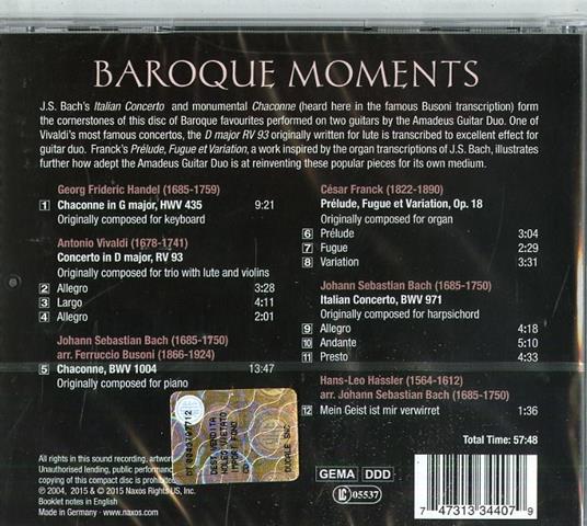 Baroque Moments. Musica per due chitarre - CD Audio di Johann Sebastian Bach,Antonio Vivaldi,César Franck,Georg Friedrich Händel - 2
