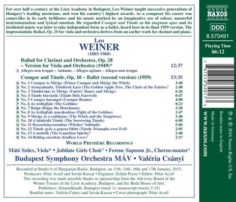 Csongor and Tünde. Ballata per Viola e Orchestra - CD Audio di Leo Weiner - 2