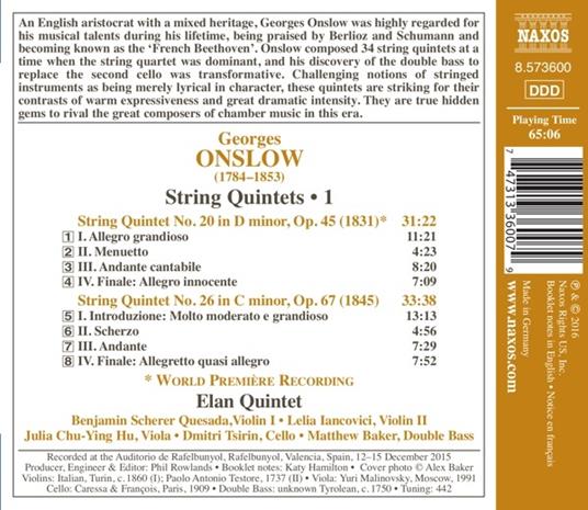 Quintetti per archi vol.1 - CD Audio di George Onslow - 2