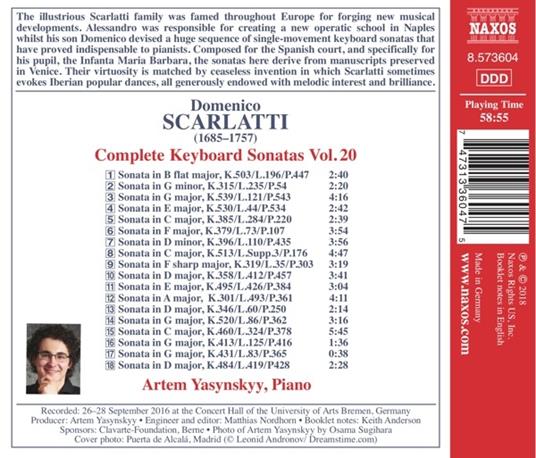 Sonate per strumento a tastiera vol.20 (Import) - CD Audio di Domenico Scarlatti,Artem Yasynskyy - 2