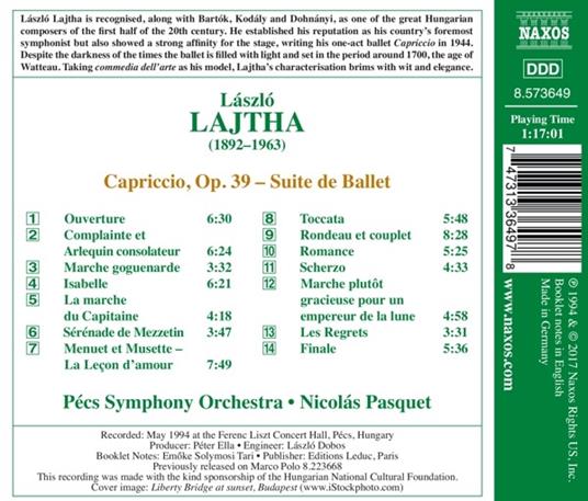 Capriccio - Suite de ballet - CD Audio di Nicolas Pasquet,Lajtha Laszlo - 2