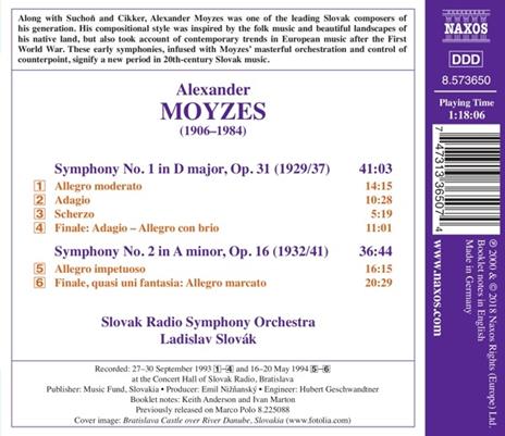 Sinfonia n.1 op.4, n.2 op.16 - CD Audio di Ladislav Slovak,Alexander Moyzes - 2