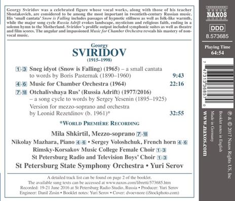 Russia Adrift - Song Cycle - CD Audio di Georgi Vasilevich Sviridov,Yuri Serov - 2