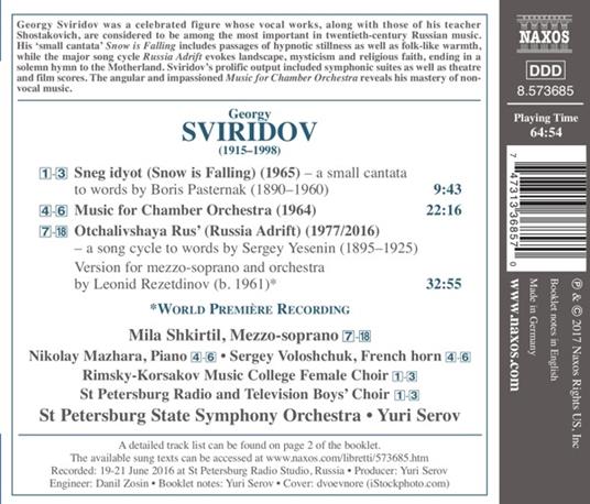 Russia Adrift - Song Cycle - CD Audio di Georgi Vasilevich Sviridov,Yuri Serov - 2