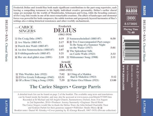 Musica corale - CD Audio di Frederick Delius,Arnold Bax,George Parris - 2