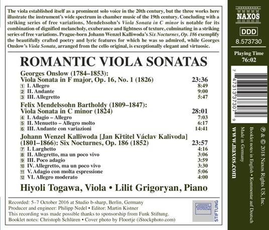 Sonata per viola op.16 n.1 - CD Audio di Felix Mendelssohn-Bartholdy,George Onslow,Hiyoli Togawa - 2