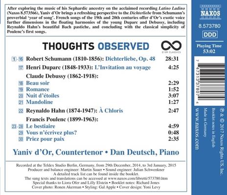 Thoughts Observerd. Lieder di Schumann, Duparc, Debussy, Hahn, Poulenc - CD Audio di Yaniv D'Or,Dan Deutsch - 2